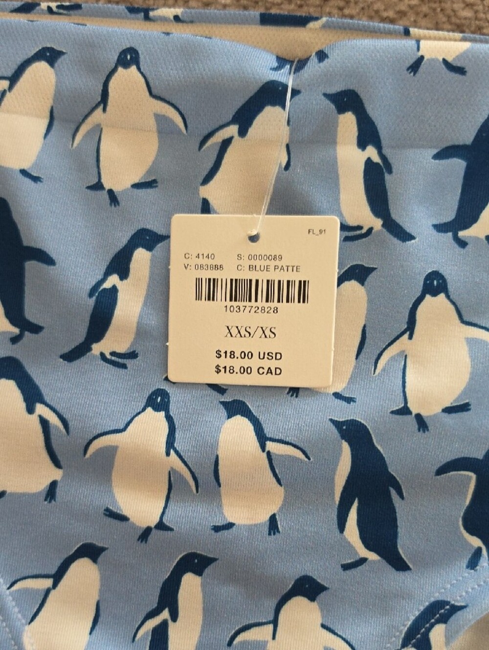Anthropologie Blue Penguin Print Bralette & High-Waist Brief Set - Picture 6 of 8